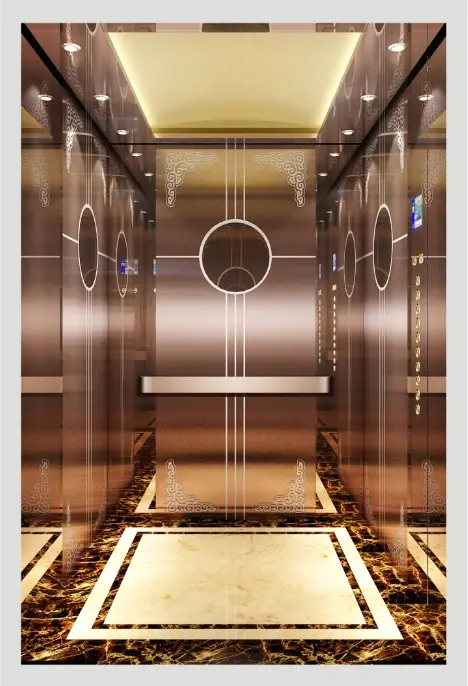 玫瑰红不锈钢电梯轿厢装饰效果图 玫瑰红不锈钢电梯轿厢装饰效果图