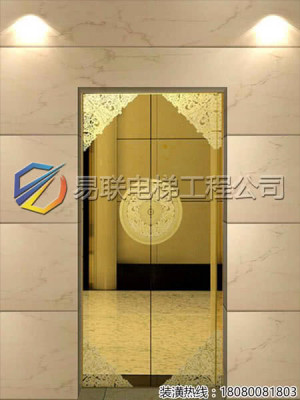 钛金镜面蚀刻花纹不锈钢电梯厅门装饰效果图