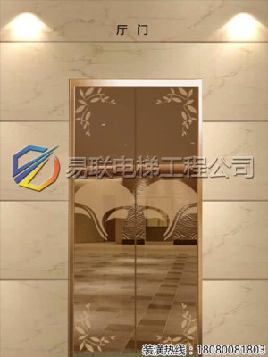 玫瑰金镜面蚀刻花纹不锈钢电梯厅门装饰效果图