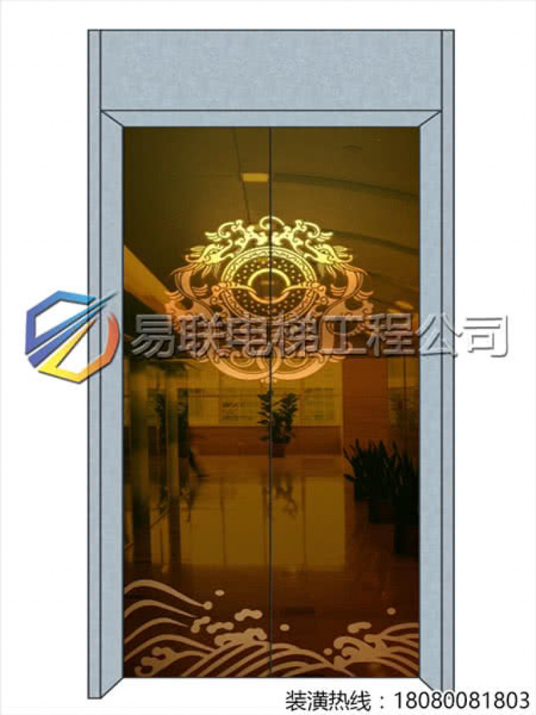 玫瑰金镜面石刻花纹不锈钢电梯厅门装饰效果图