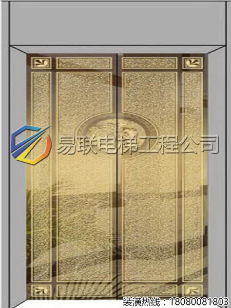 钛金镜面蚀刻不锈钢电梯厅门装潢效果图