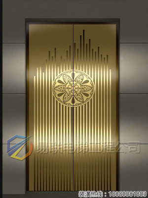 香槟金镜面蚀刻不锈钢电梯厅门装饰效果图